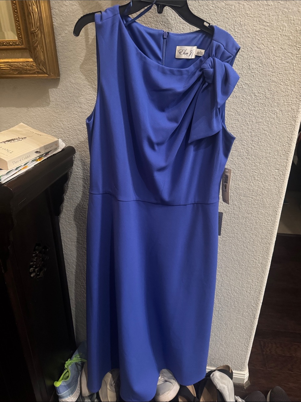 Eliza J Sleeveless Bow-Shoulder Dress in Cobalt Blue